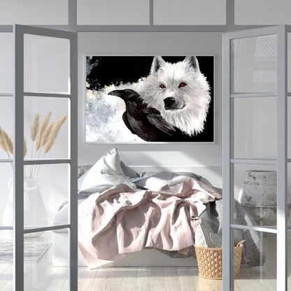 White Wolf And Black Crow - Full Round Drill Diamond Painting 40*30CM