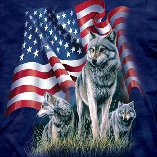 American Flag Wolf 30*30CM(Canvas) Full Square Drill Diamond Painting