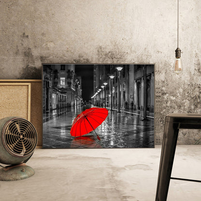 Red Umbrella On The Rainy Night Street - Full Round Drill Diamond Painting 40*30CM