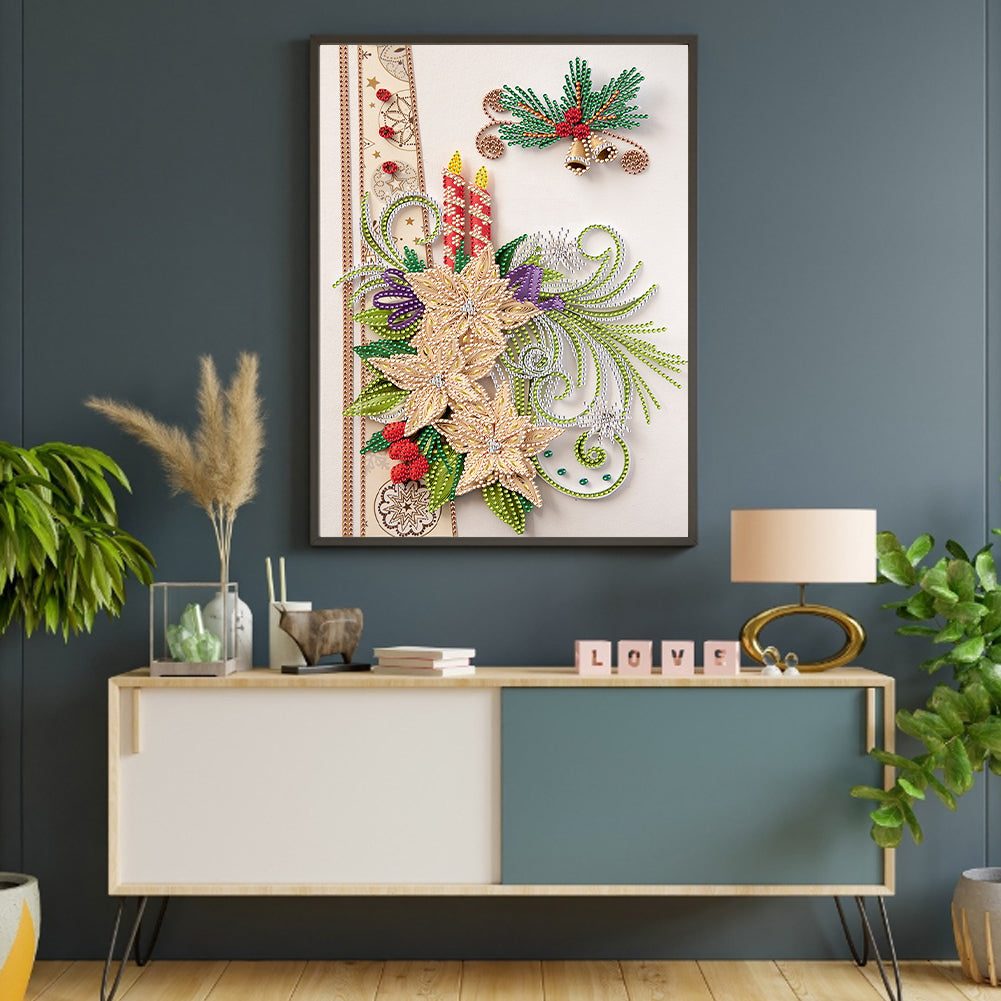 Paper Painting Of Flowers And Candles - Special Shaped Drill Diamond Painting 30*40CM