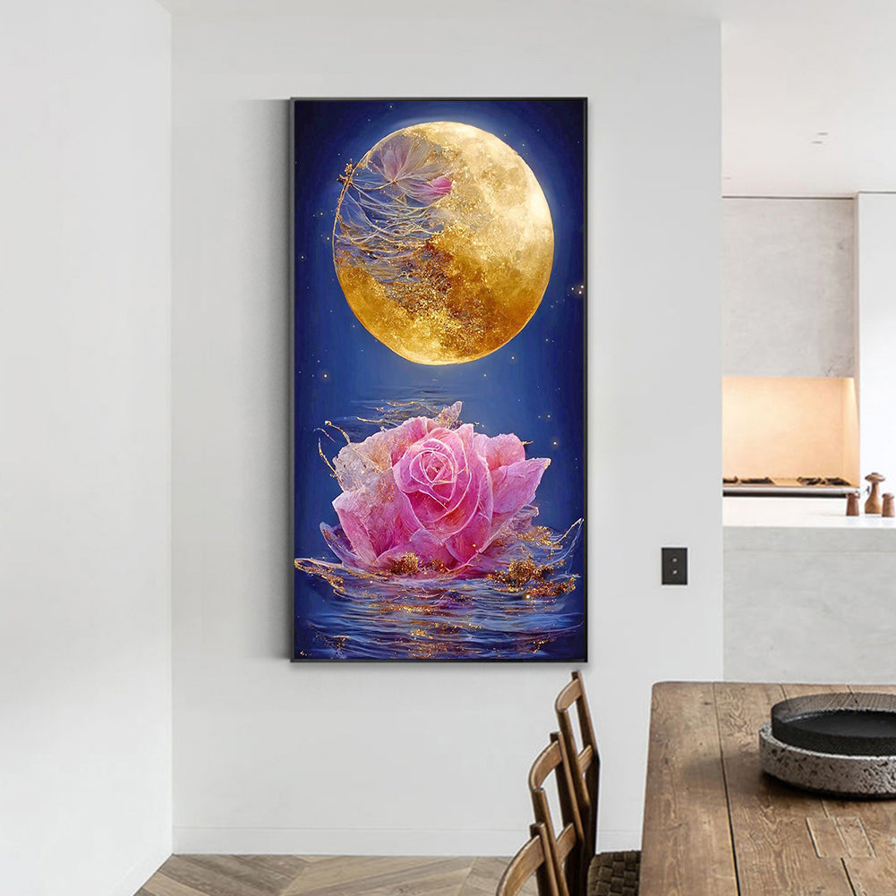 Flowers Blooming Under The Golden Moon - Full Square Drill Diamond Painting 40*70CM