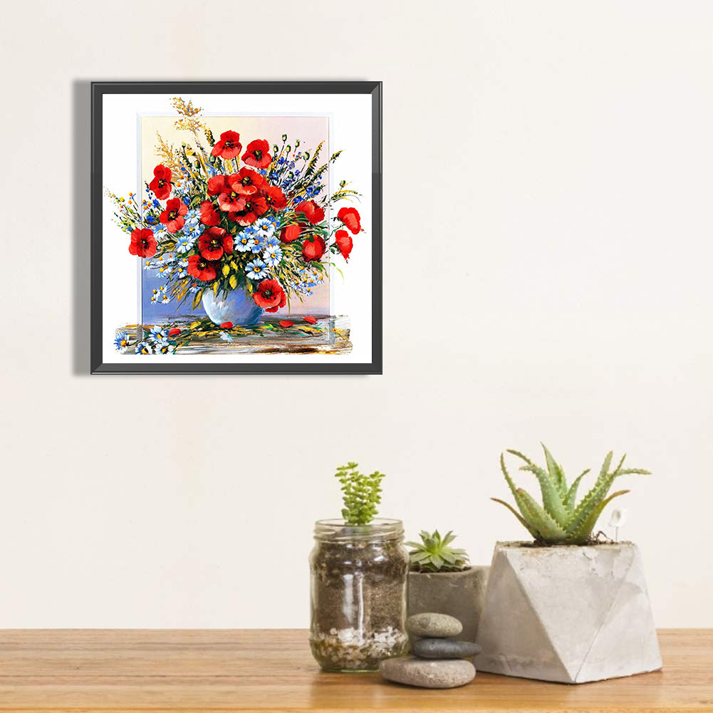 Poppy Vase - Full Round Drill Diamond Painting 40*40CM