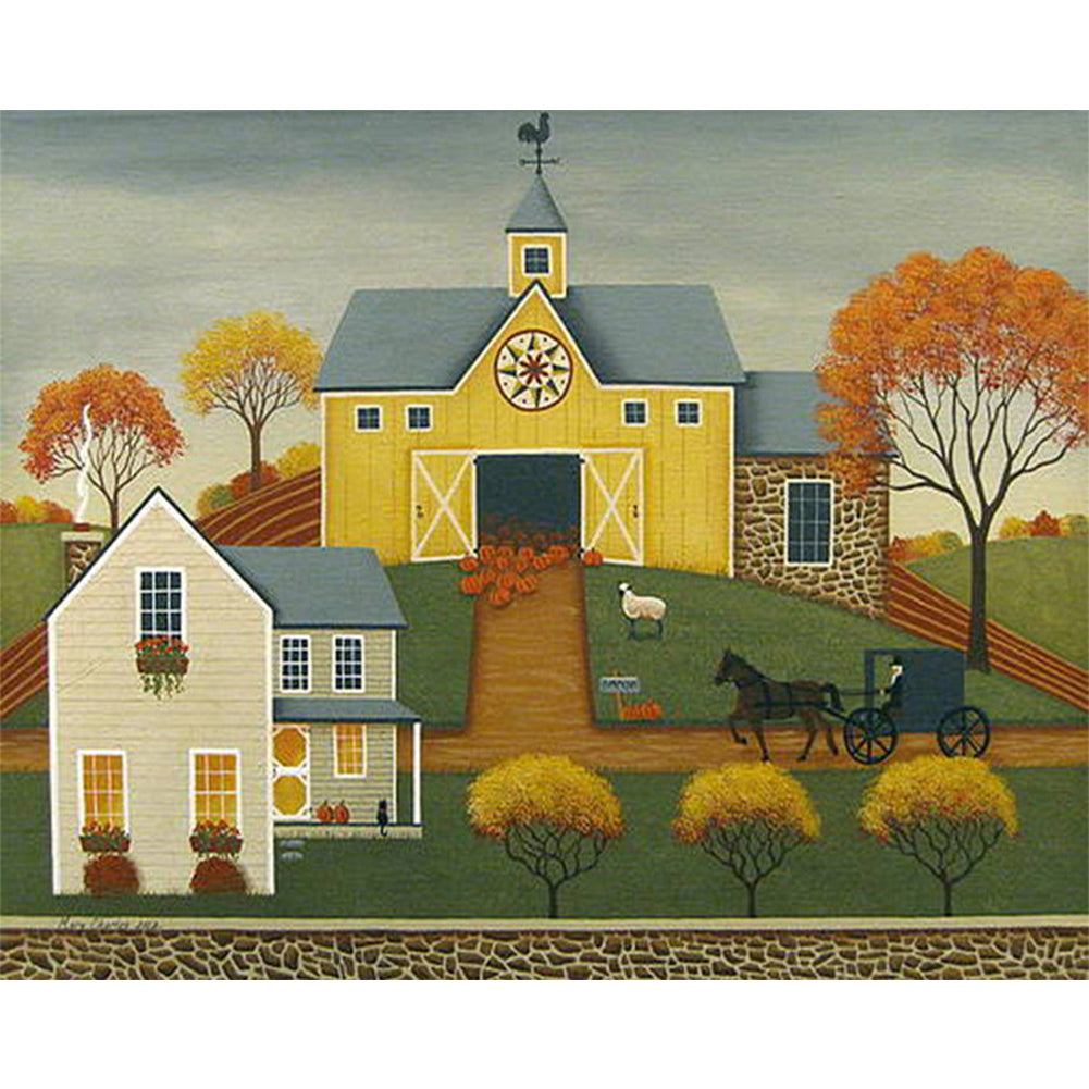 House In Rice Field - Full Round Drill Diamond Painting 50*40CM