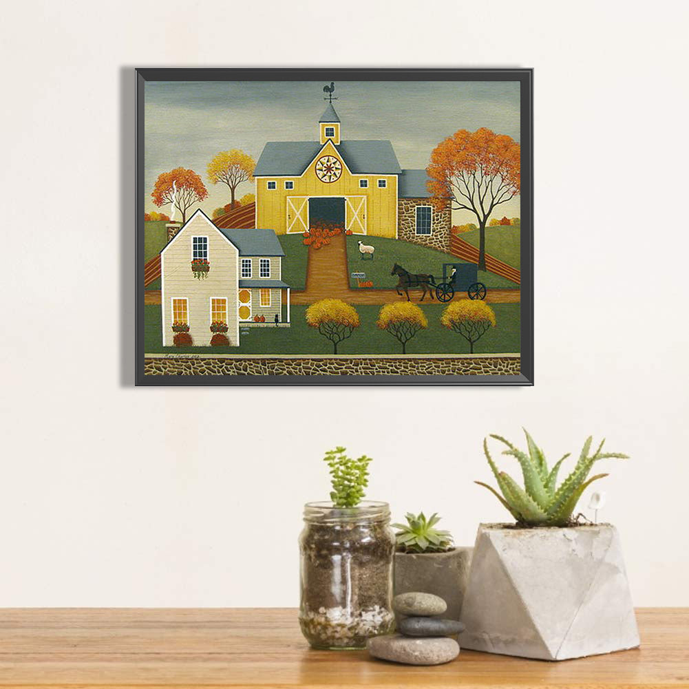 House In Rice Field 50*40CM(Canvas) Full Round Drill Diamond Painting