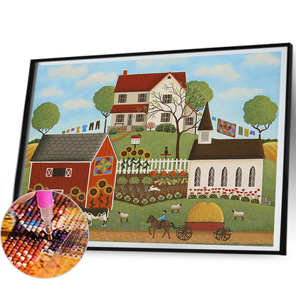 House In Rice Field - Full Round Drill Diamond Painting 50*40CM