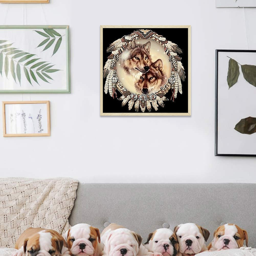 Wolf Head Dream Catcher 40*40CM(Canvas) Full Round Drill Diamond Painting