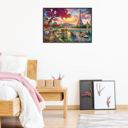 Eiffel Tower Scenery - Full Round Drill Diamond Painting 60*50CM