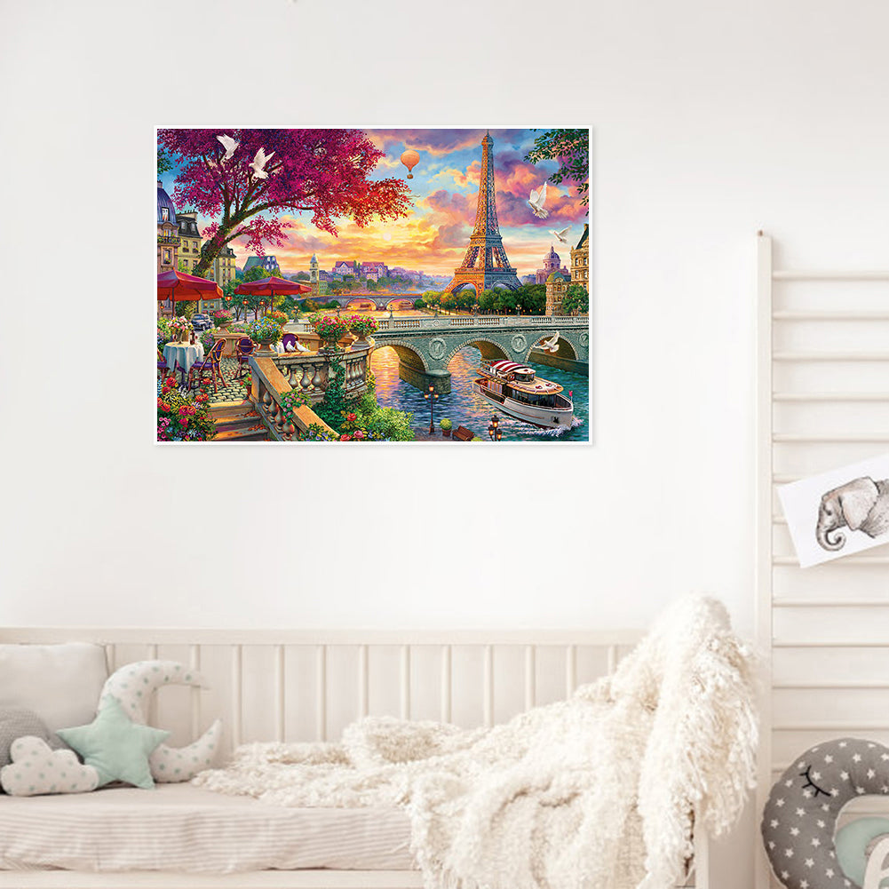 Eiffel Tower Scenery - Full Round Drill Diamond Painting 60*50CM