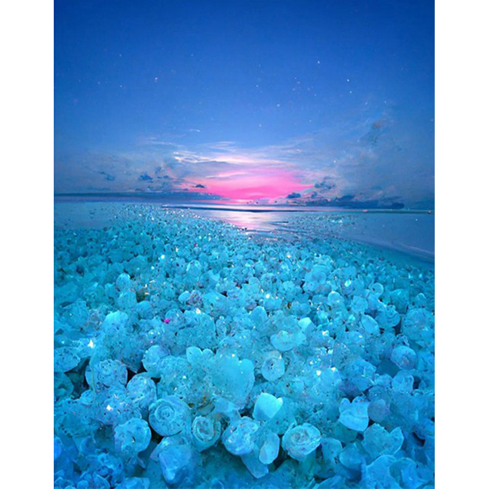 Beach Wave Art - Flower Sea Coastline - Full Round Drill Diamond Painting 40*50CM