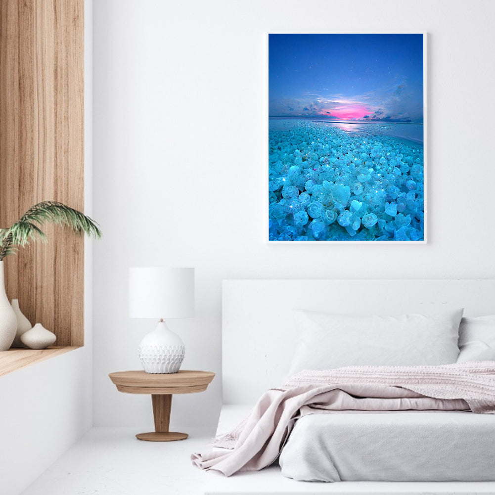 Beach Wave Art - Flower Sea Coastline - Full Round Drill Diamond Painting 40*50CM