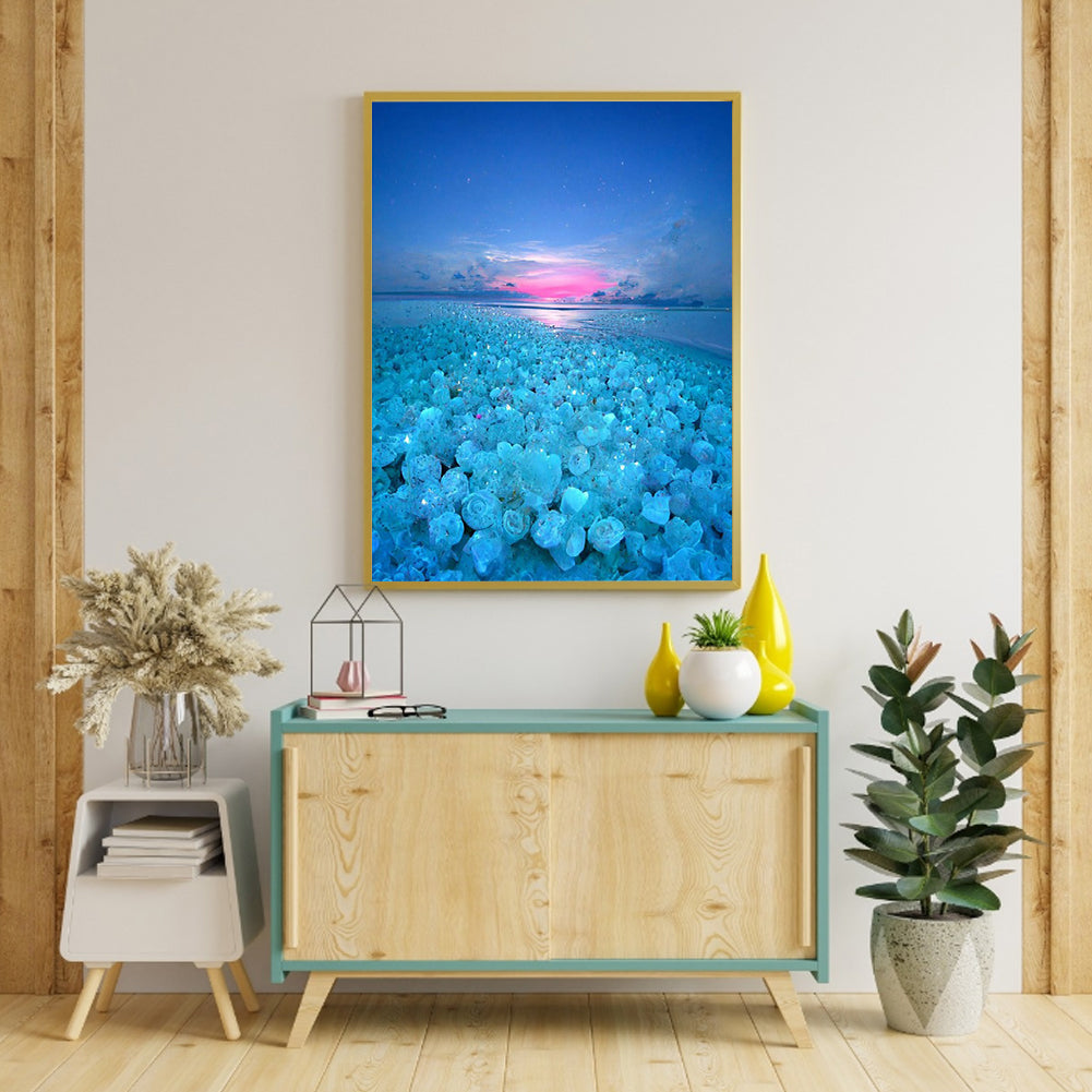 Beach Wave Art - Flower Sea Coastline - Full Round Drill Diamond Painting 40*50CM