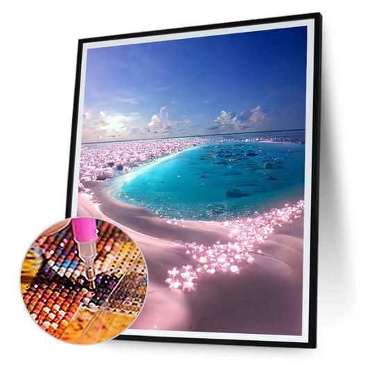 Beach Wave Art - Flower Sea Coastline - Full Round Drill Diamond Painting 40*50CM