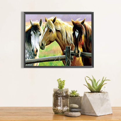 Horse In The Fence - Full Round Drill Diamond Painting 50*40CM