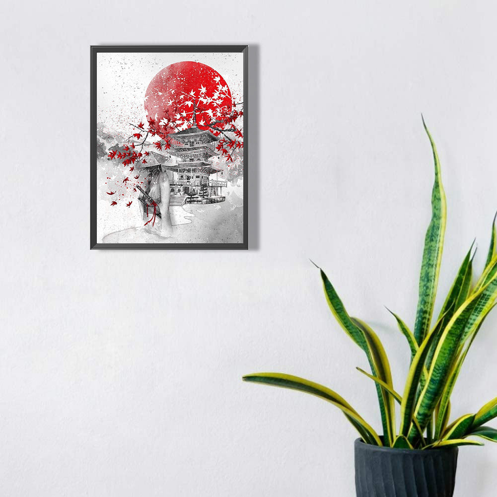 Red Sun Pavilion Samurai 30*40CM(Canvas) Full Round Drill Diamond Painting