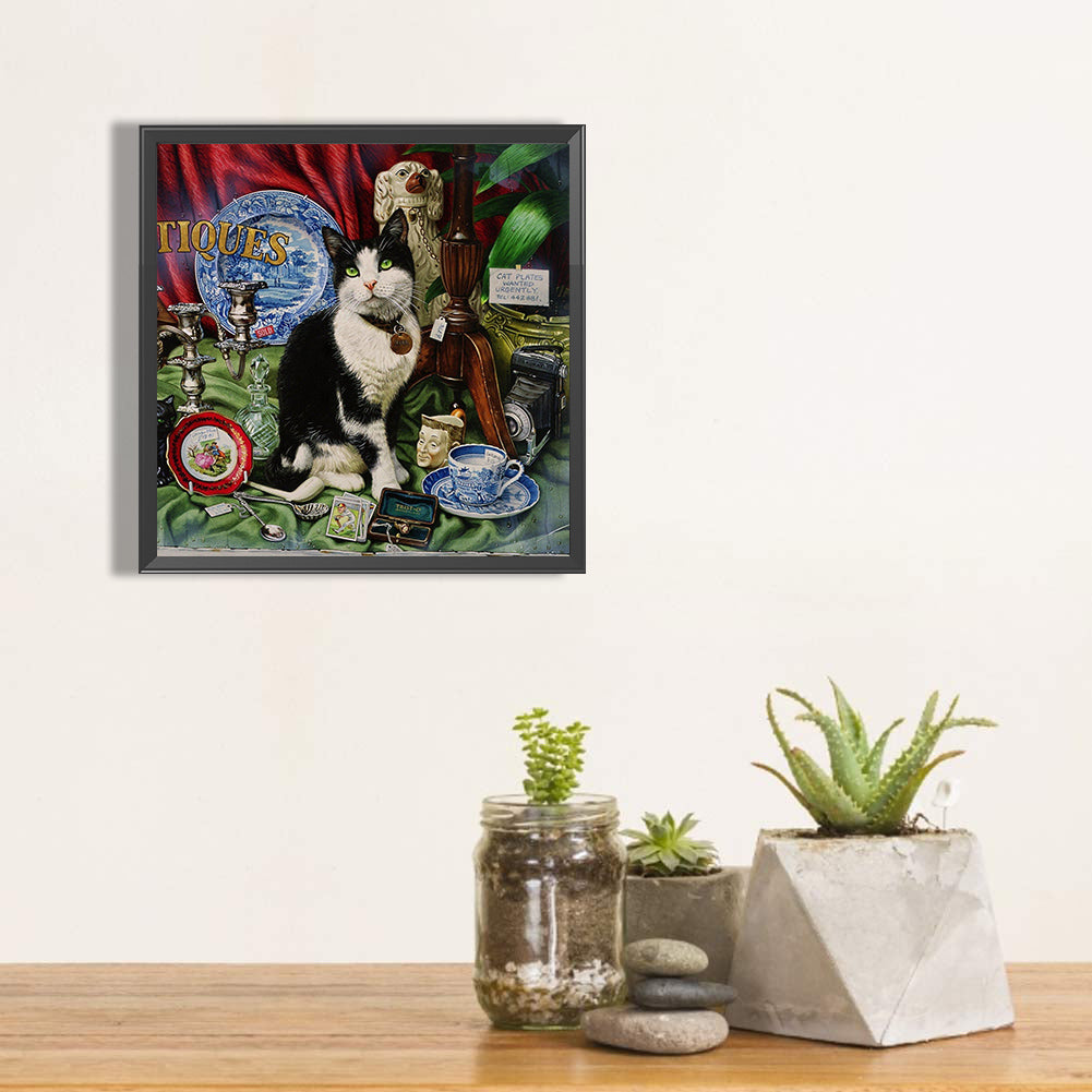 The Cow Cat In The Decoration Pile 40*40CM(Canvas) Full Round Drill Diamond Painting