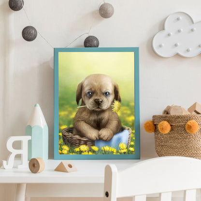 Puppy In The Flowers - Full Round Drill Diamond Painting 30*40CM