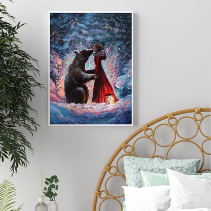 Black Bear Kissing Girl - Full Round Drill Diamond Painting 30*40CM