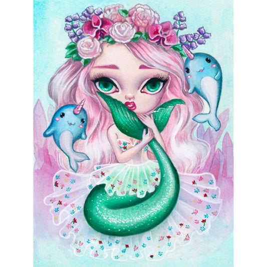 Cartoon Mermaid With Big Eyes - Full Round Drill Diamond Painting 30*40CM