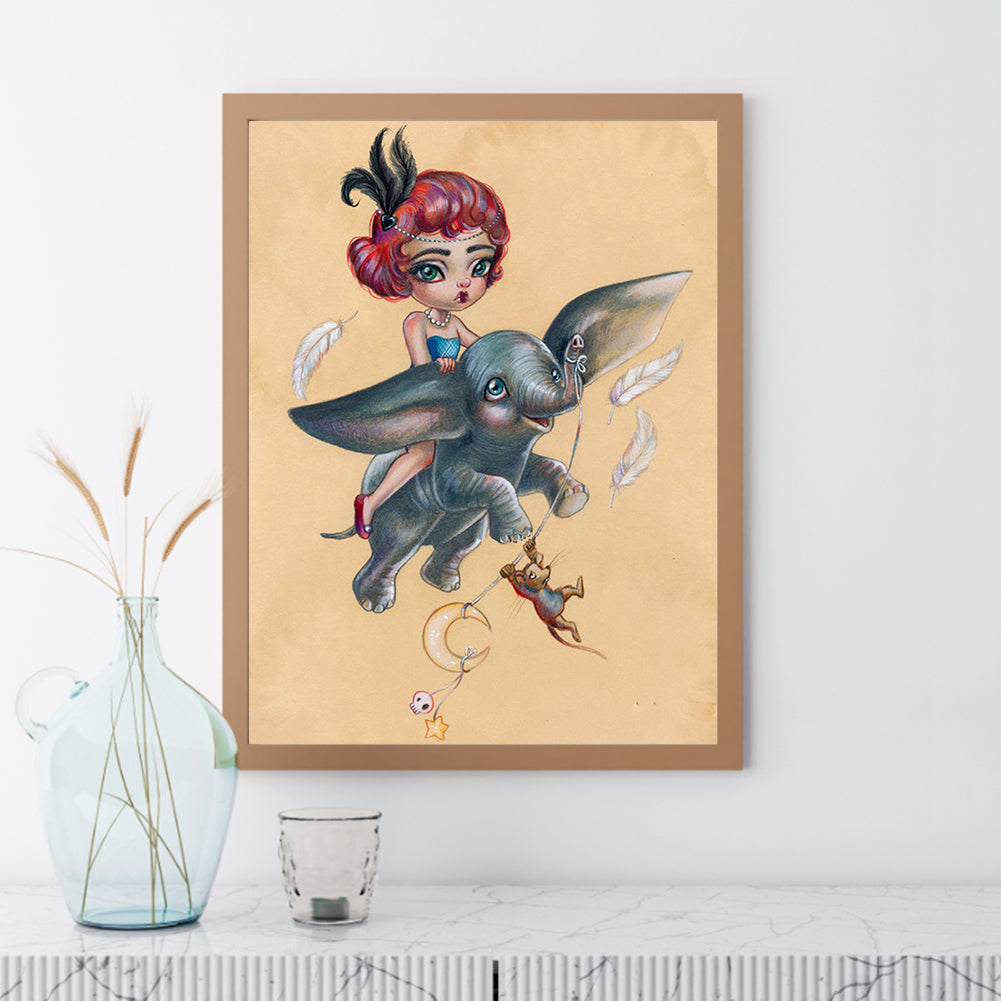 Big Eyes Cartoon Dumbo Girl - Full Round Drill Diamond Painting 30*40CM
