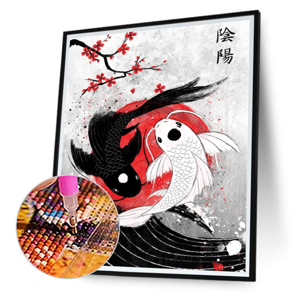 Taichi Black And White Koi - Full Round Drill Diamond Painting 30*40CM