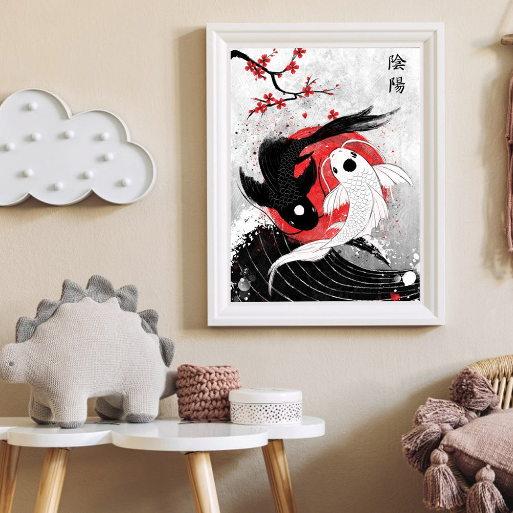 Taichi Black And White Koi 30*40CM(Canvas) Full Round Drill Diamond Painting