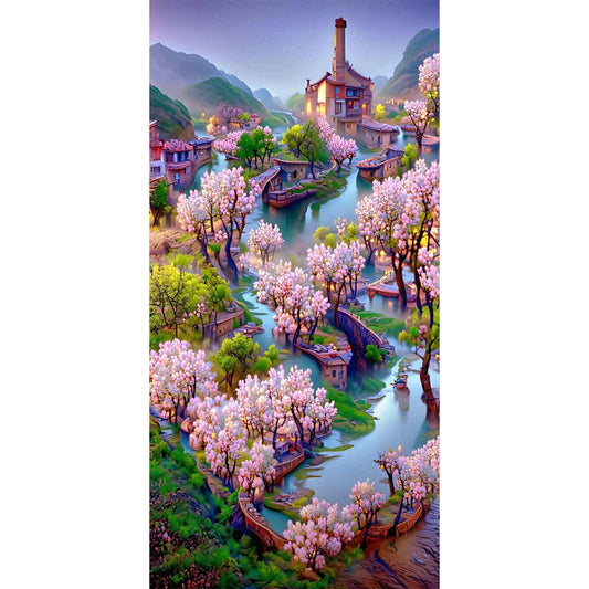Dream Peach Blossom House - Full Square Drill Diamond Painting 40*70CM
