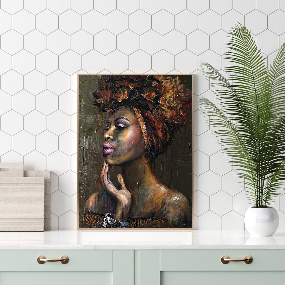 Portrait Of African Woman - Full Round Drill Diamond Painting 40*50CM