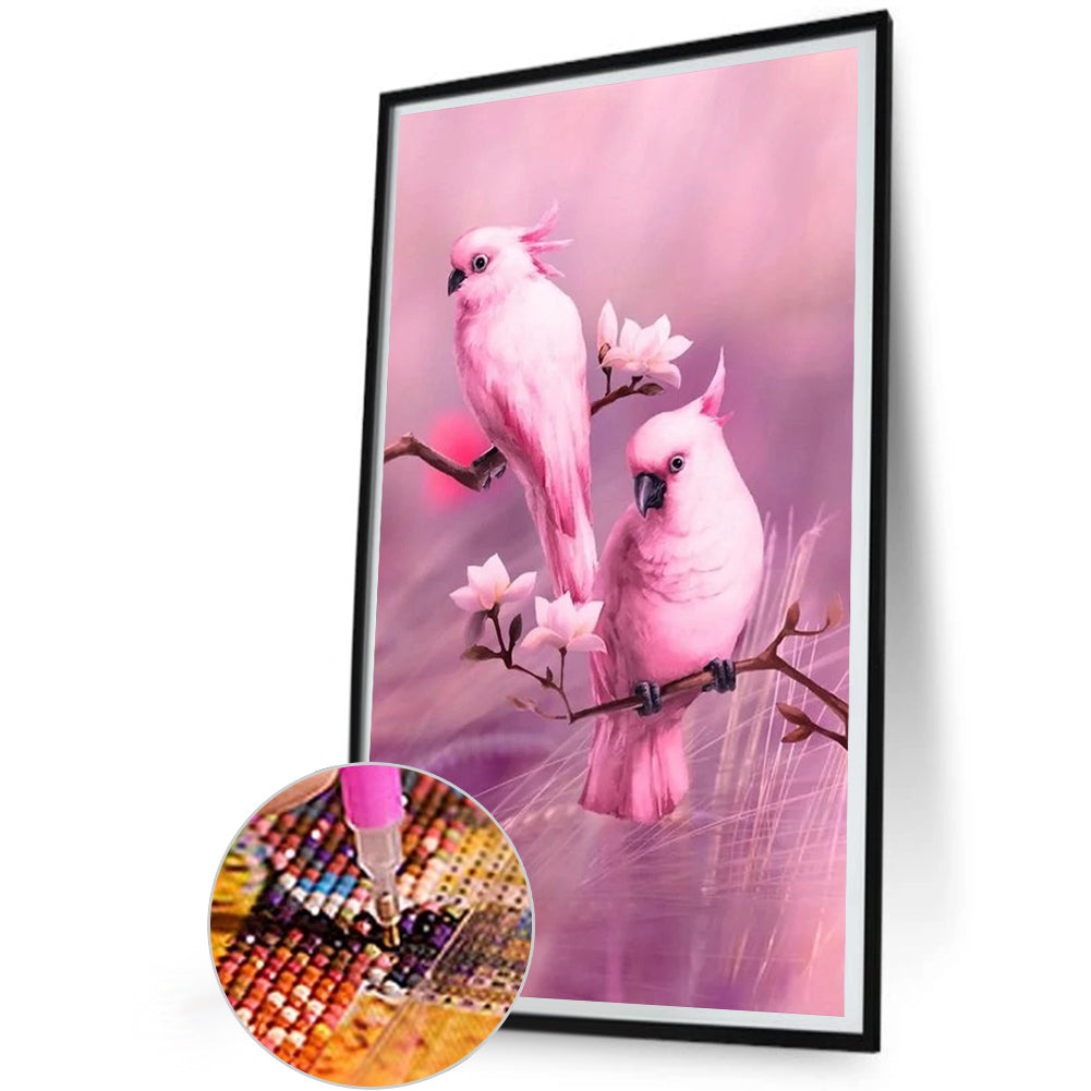 Pink Parrot On Branch - Full Round Drill Diamond Painting 40*60CM