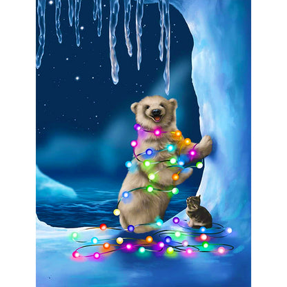 Lantern Polar Bear - Full Round Drill Diamond Painting 30*40CM