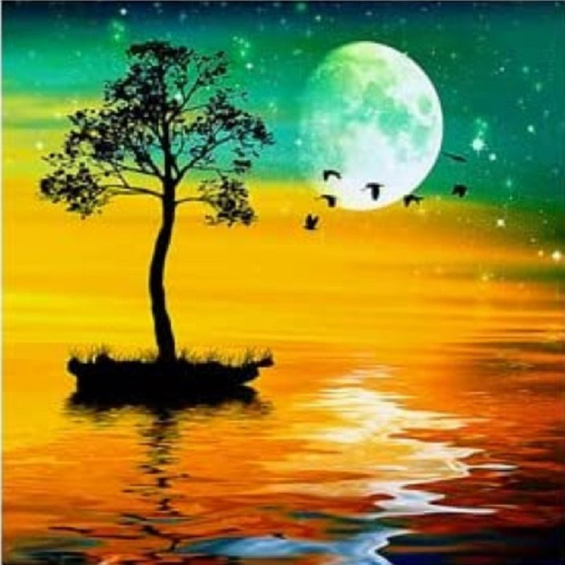 Moon Tree Shadow - Full Round Drill Diamond Painting 30*30CM