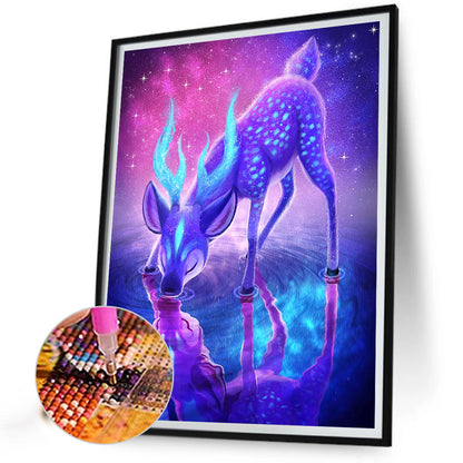 Fluorescent Deer Drinking Water - Full Round Drill Diamond Painting 30*40CM