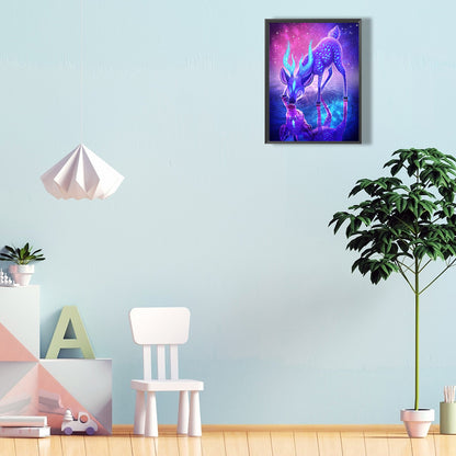 Fluorescent Deer Drinking Water - Full Round Drill Diamond Painting 30*40CM
