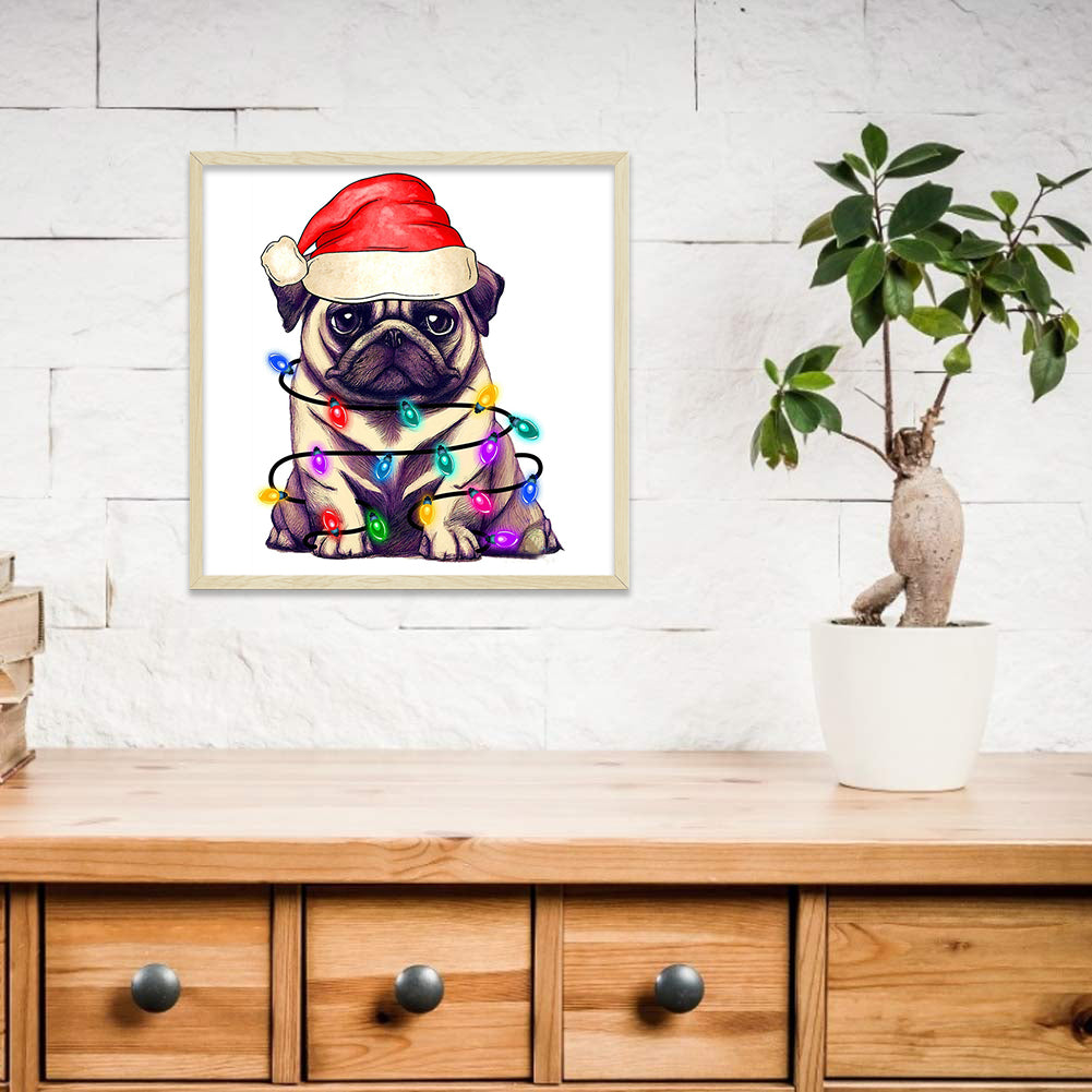 Lantern Puppy - Full Round Drill Diamond Painting 30*30CM