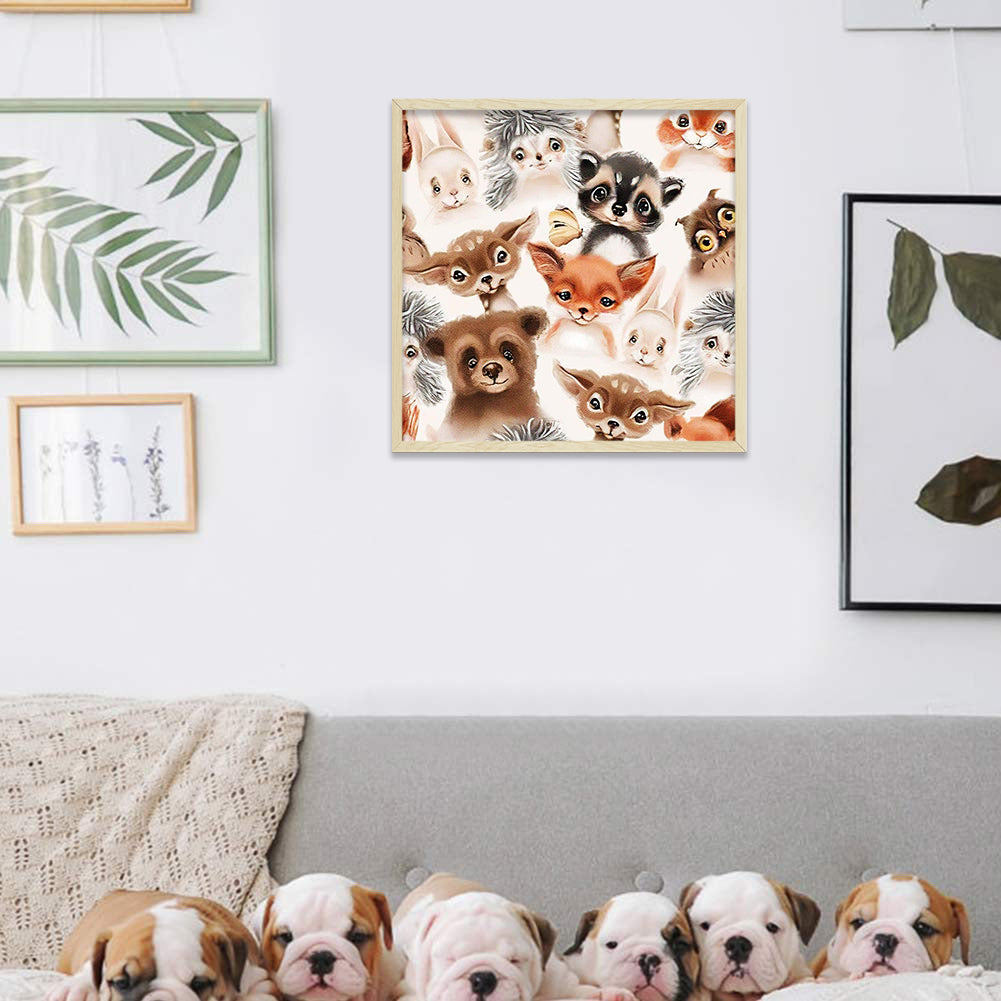 Group Photo Of Animals - Full Round Drill Diamond Painting 30*30CM