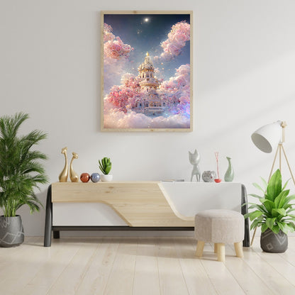 Fantasy Pink Rose Castle - Full Round Drill Diamond Painting 30*40CM