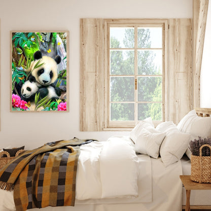Panda Mother And Child - Full Round Drill Diamond Painting 30*40CM