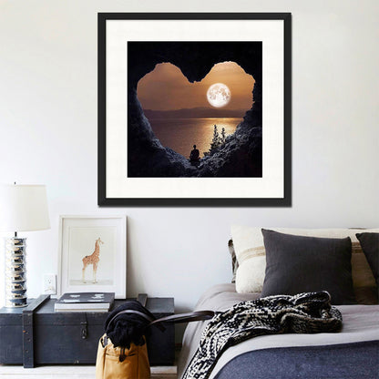 The Lake Under The Moon In Front Of The Heart-Shaped Cave - Full Round Drill Diamond Painting 50*50CM