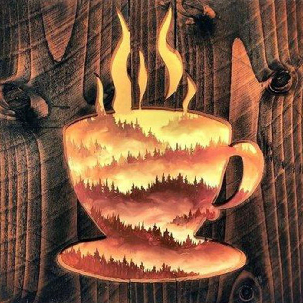Hollow Coffee Forest - Full Round Drill Diamond Painting 40*40CM