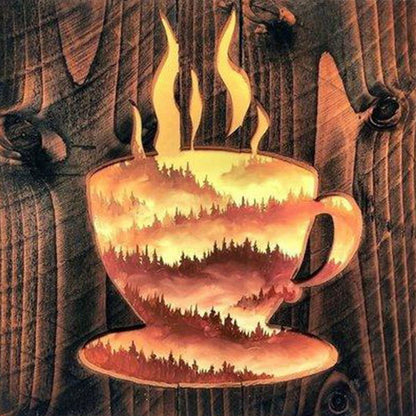 Hollow Coffee Forest - Full Round Drill Diamond Painting 40*40CM