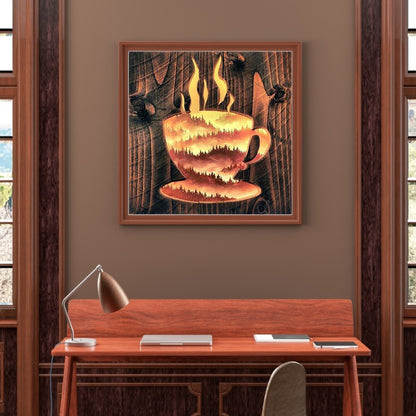Hollow Coffee Forest - Full Round Drill Diamond Painting 40*40CM