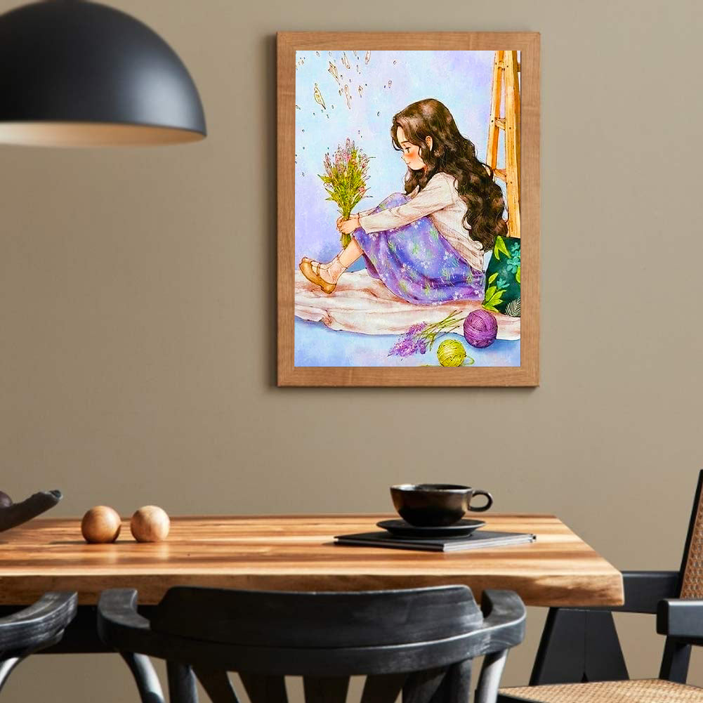 Curly Hair Girl - Full Round Drill Diamond Painting 30*40CM