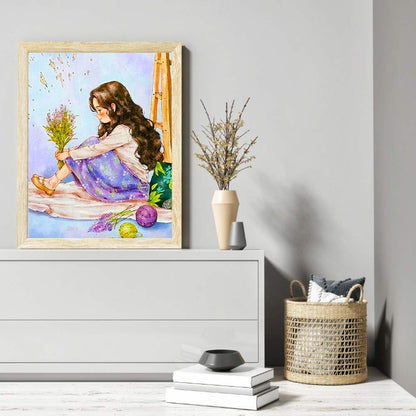 Curly Hair Girl - Full Round Drill Diamond Painting 30*40CM