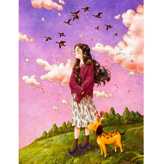Curly Hair Girl - Full Round Drill Diamond Painting 30*40CM