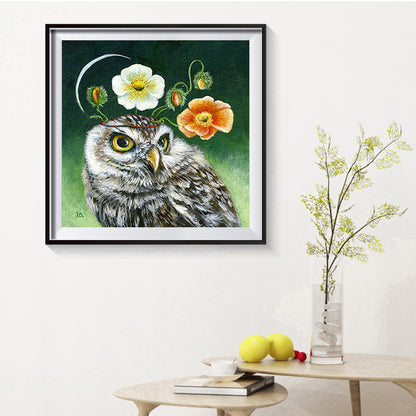Flower Owl - Full Round Drill Diamond Painting 30*30CM