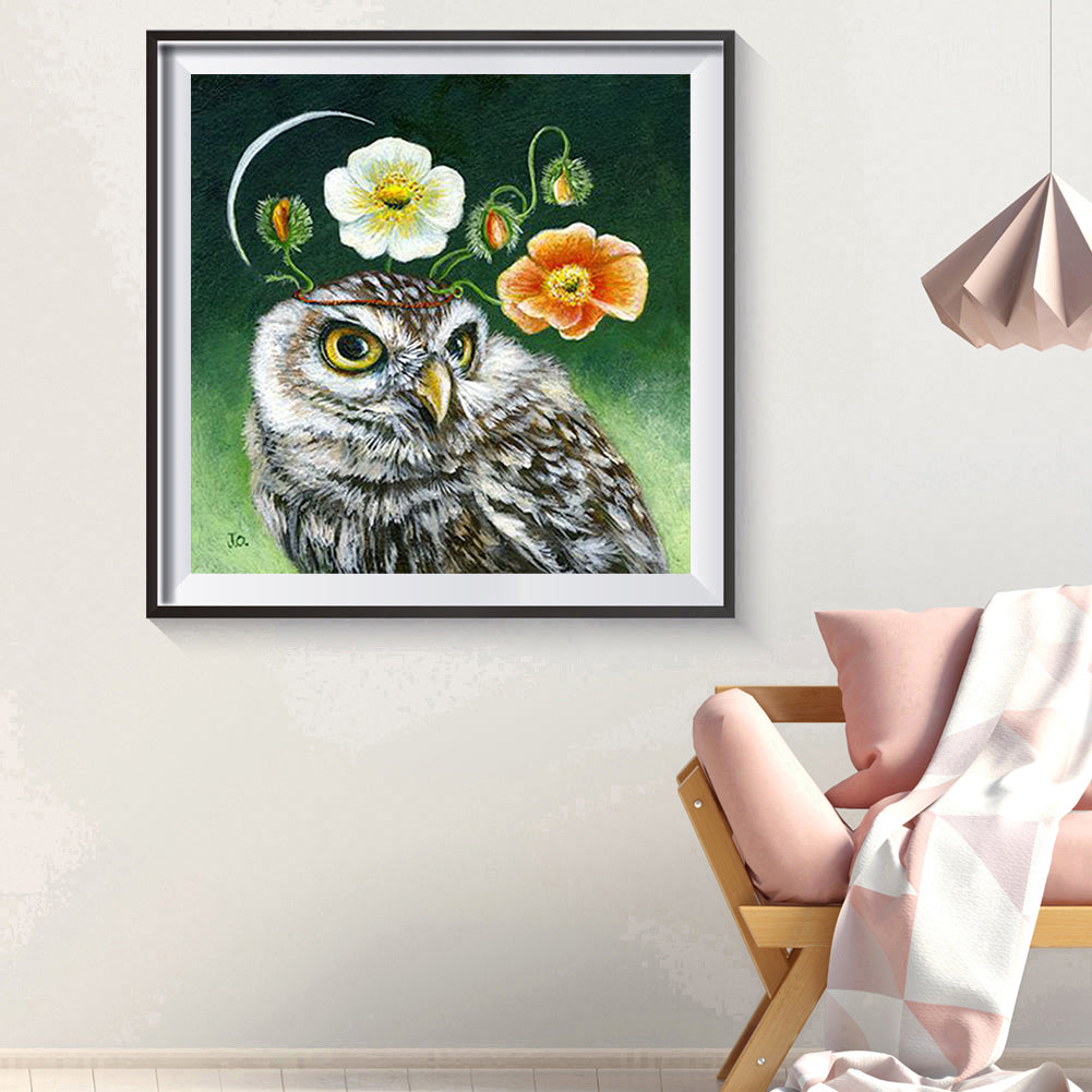 Flower Owl - Full Round Drill Diamond Painting 30*30CM