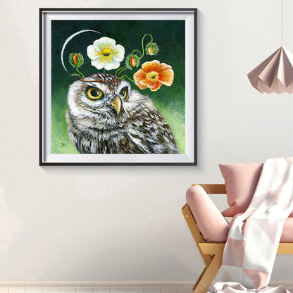Flower Owl - Full Round Drill Diamond Painting 30*30CM