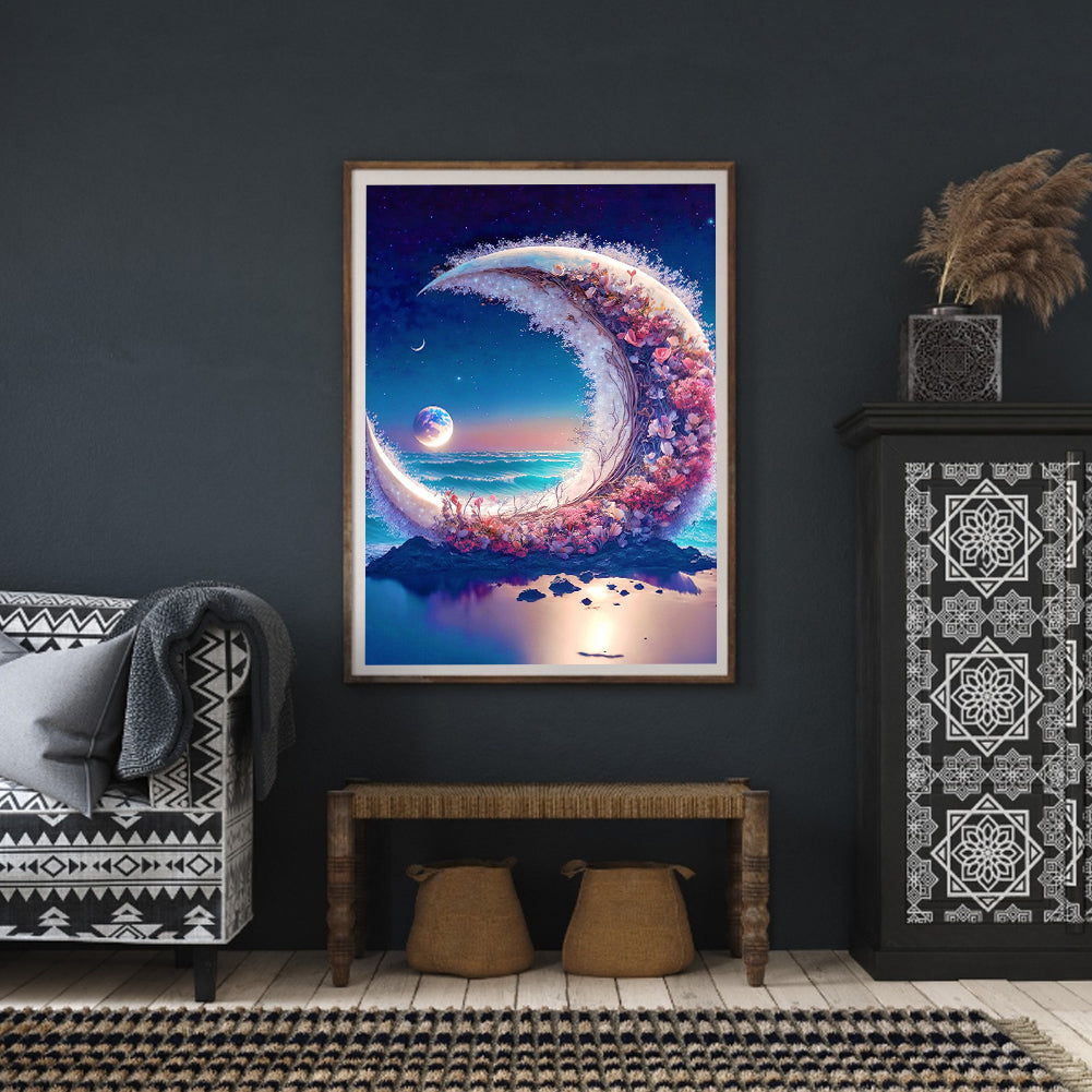 Beach Scenery Moon Flower - Full Round Drill Diamond Painting 30*40CM