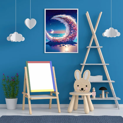 Beach Scenery Moon Flower - Full Round Drill Diamond Painting 30*40CM