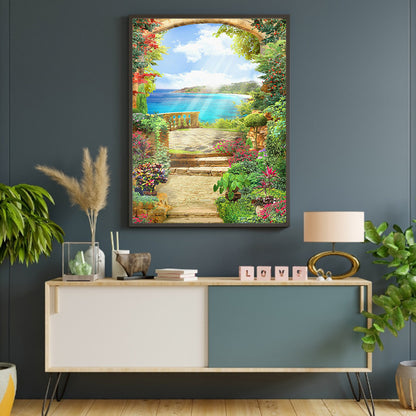 European Arch Seaside Scenery - Full Round Drill Diamond Painting 30*40CM