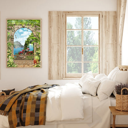 European Arch Seaside Scenery - Full Round Drill Diamond Painting 30*40CM